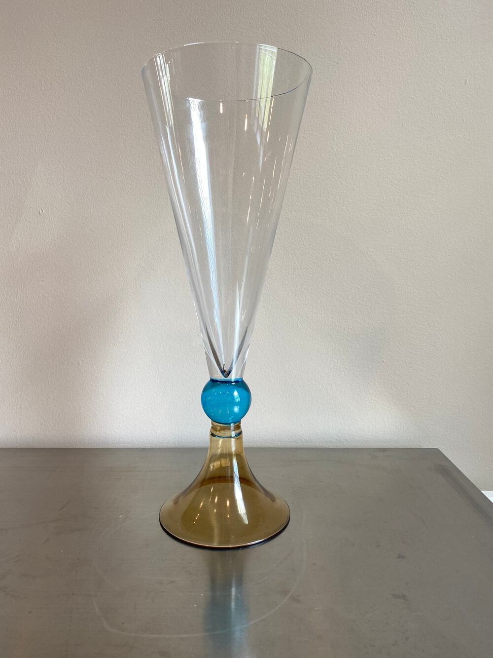 Vintage, Contemporary, Vase, amber, clear & blue, glass, dining, flowers